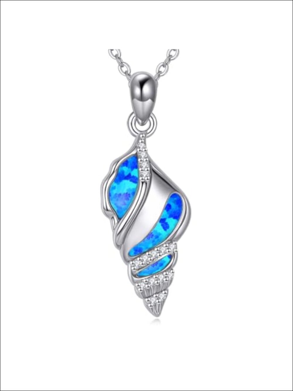 Seashell Pendant Necklace Sterling Silver and Opal Adjustable Chain